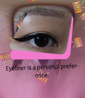 Winged eyeliner on mature hooded eyes